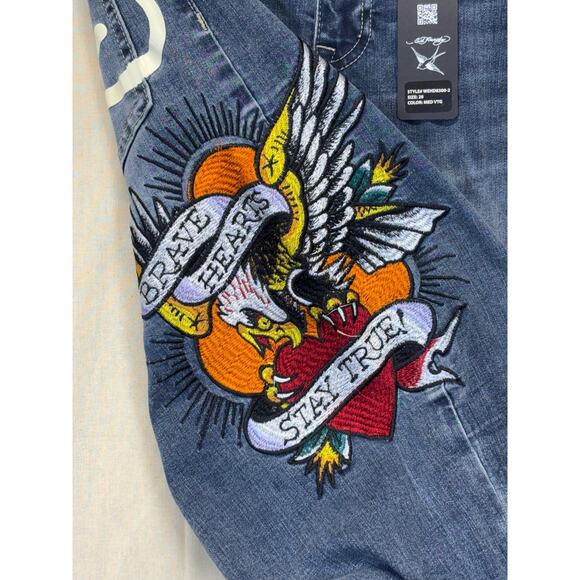 Ed Hardy Brave Hearts Wide Leg Jeans Women’s Size 28 Y2K Retro Denim - Picture 4 of 10